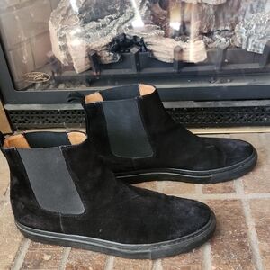 Black Suede Chelsea Boot Made In Italy Size 11M Flat Soles Quiet Luxury Insoles